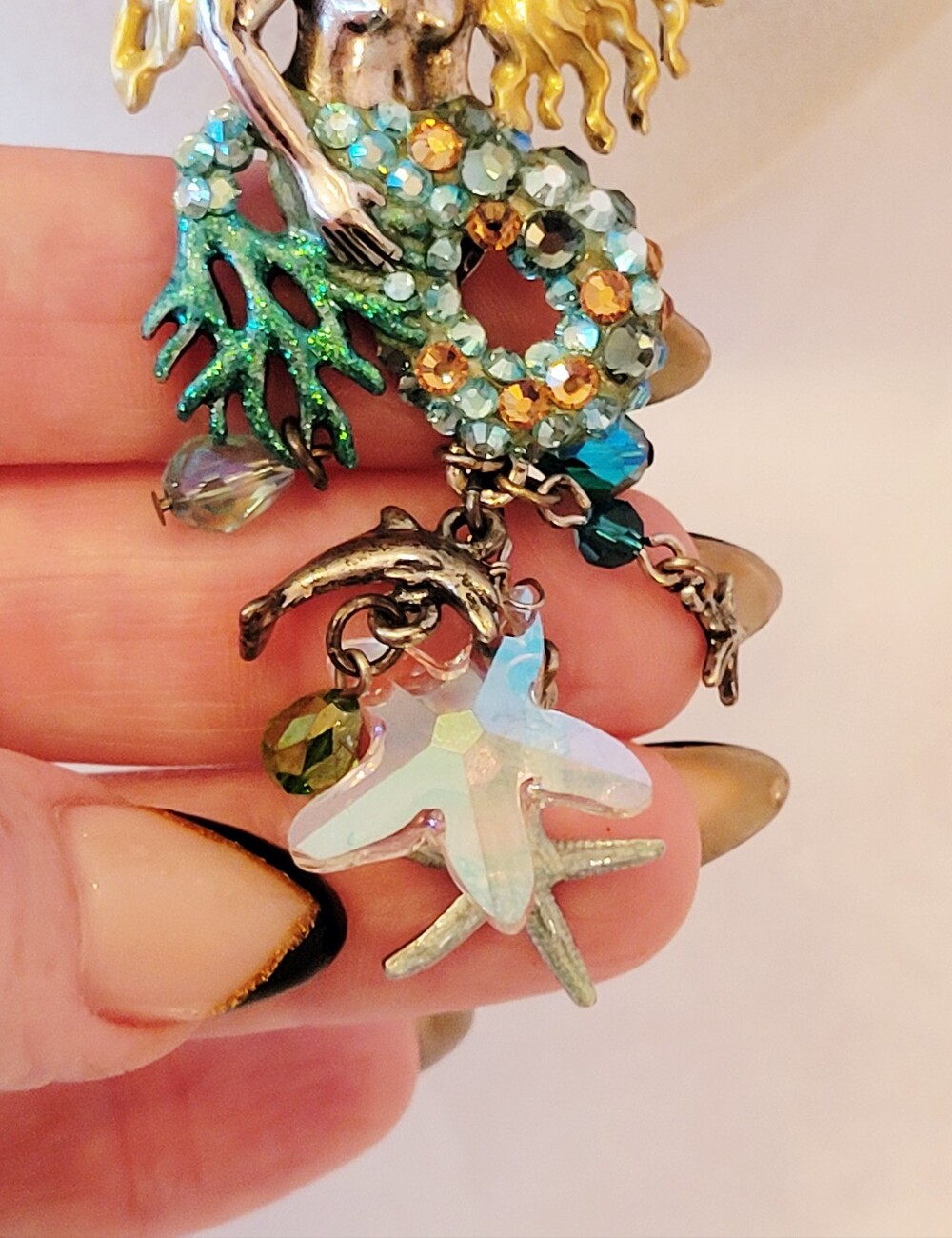 Kirks Folly Mermaid Pendant Necklace w Aqua and Green Accents & Gold-Tone Chain - Picture 7 of 12